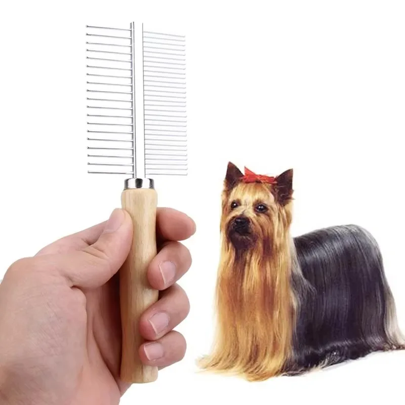 Pet Knot Trimmer Brush, Dog Cat Knot Remover Comb, Pet Grooming Tool, Ideal for Long Curly Haired Animals Wooden Handle Comb