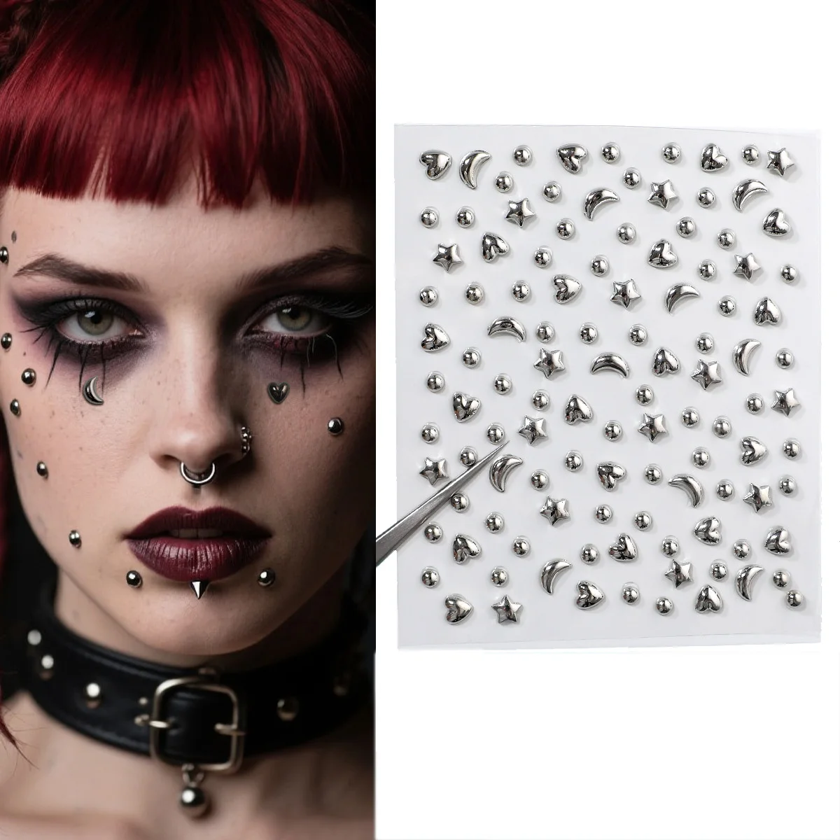 1 Sheet Self Adhesive Fake Lip Eyebrow Stickers Non Piercing Nose Ring Belly Button Nails Reusable Body Earring Studs Stickers