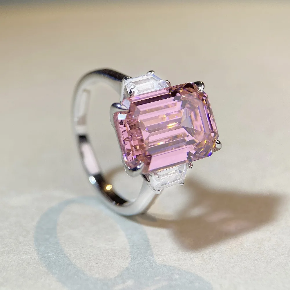 

Viora Jewelry Luxury Solid Platinum PT950 Emerald Cut Diamond Ring Women's Powder Diamond Sugar Moissanite Diamond Ring