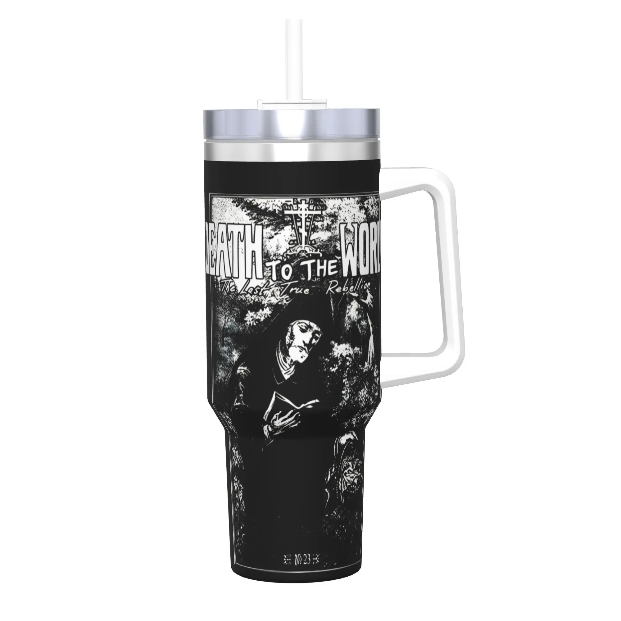 

Russian Orthodox Saying Inscriptions Skull 40oz Vacuum Insulated Tumbler Death to World Mug Ergonomic Print Large Cup Thermal