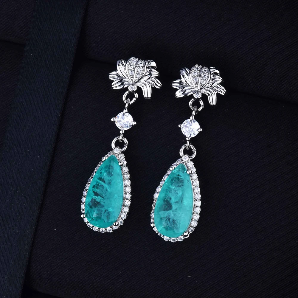925 Silver Needle Oval Shape Paraiba Tourmaline Gemstone Stud Earrings For Women Wedding Statement Jewelry Anniversary Gift