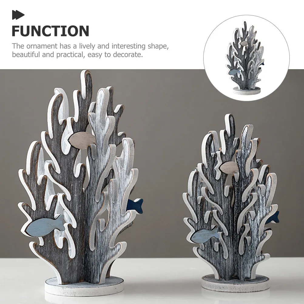 Wooden Mediterranean Coral Sculpture Desktop Decor Nautical Theme Office Bedroom Home Accessory Ocean Inspired Tabletop Ornament