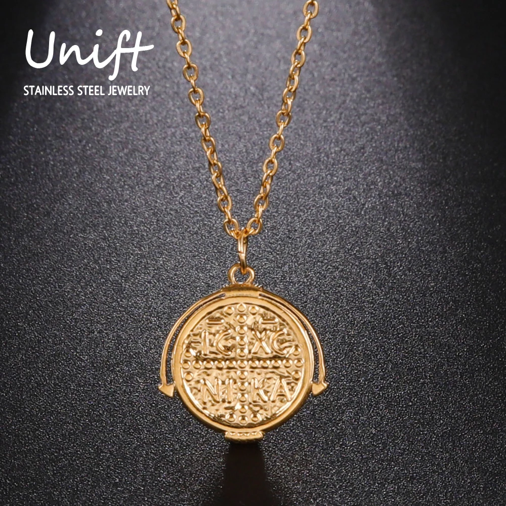 Unift Tiny IC XC NIKA Christian Eastern Orthodox Cross Necklaces for Women Men Myths Jesus Vintage Religious Jewelry Gold Plated