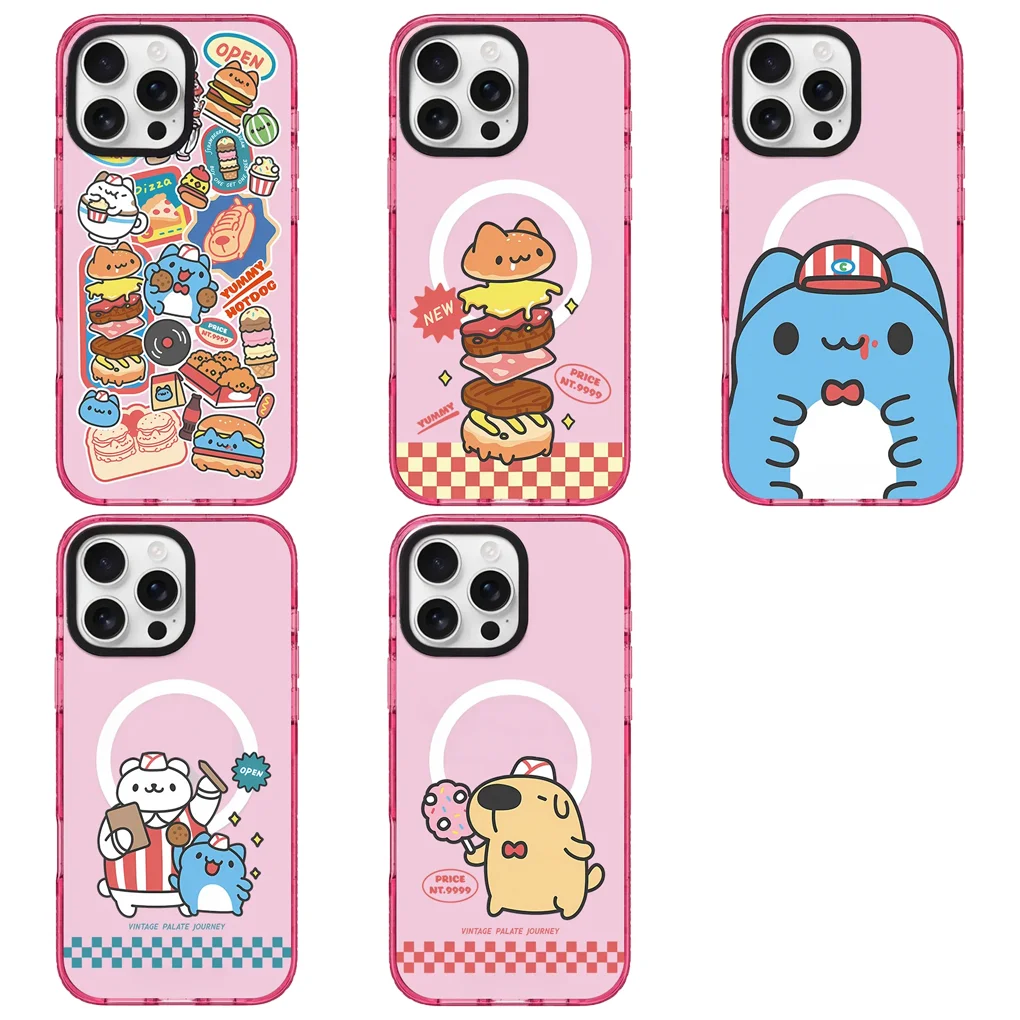 

Cartoon Hamburger Pink Star Glitter Transparent Border Magnetic Phone Case Cover for IPhone 17 16 15 14 Pro Max Case