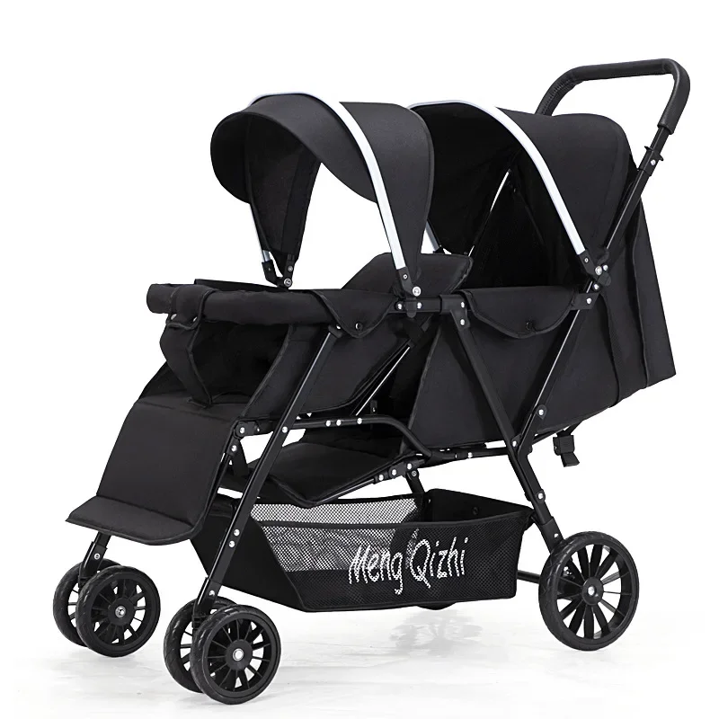 Double Stroller High Landscape Lightweight Travel Stroller Folding Newborn Stroller Can Be Done Can Lie Down Twins Baby Stroller