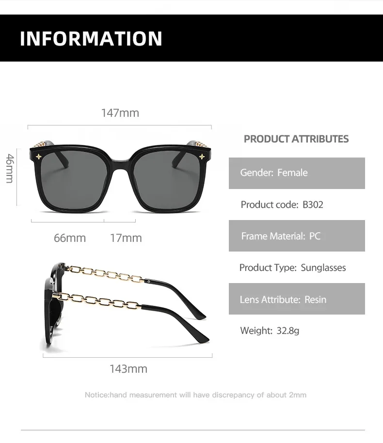 Quadratische Sonnenbrille für Frau 2023, Vintage-Stil, großer Rahmen, schwarzer Spiegel, Sonnenbrille, Schattierung, Polarisator, sexy weibliche Reisebrille, Uv400 – Detail 2