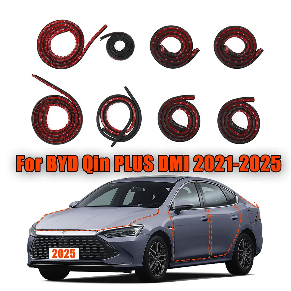Door Seal Soundproof Kit for BYD King Qin Plus 2021- 2025 Rubber Weather Draft Seal Strip Wind Noise Kit Front Trunk Cover Strip