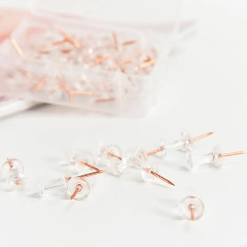 W89c 100pcs transparente Roségold -Push -Stifte Daumen Thumbtack Board Pins Zeichnung Foto