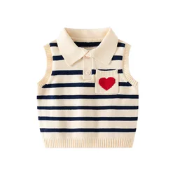 Primavera autunno bambini ragazze Polo gilet cuore rosso cotone tasca neonate gilet a righe orlo elastico Kid Girls maglieria