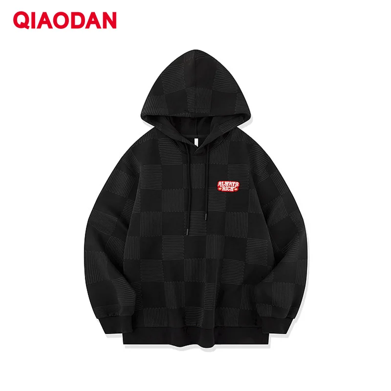 QIAODAN Sudadera con capucha roja para hombre 2025 Pollovers deportivos suéteres de manga larga sueltos transpirables Casual Otoño Invierno Tops QDLWD3251617B