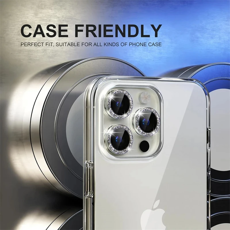 Camera Lens Protector For iPhone 11 12 13 Pro Max Mini 14 15 Pro Max Diamond Metal Protective Glass For iPhone 14 15 Plus Lens