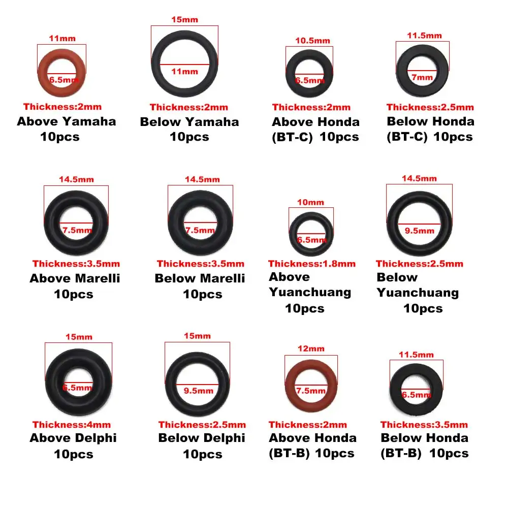 Juego surtido de juntas tóricas para inyector de combustible, 120 piezas, para Yamaha Honda Delphi Marelli Yuanchuang