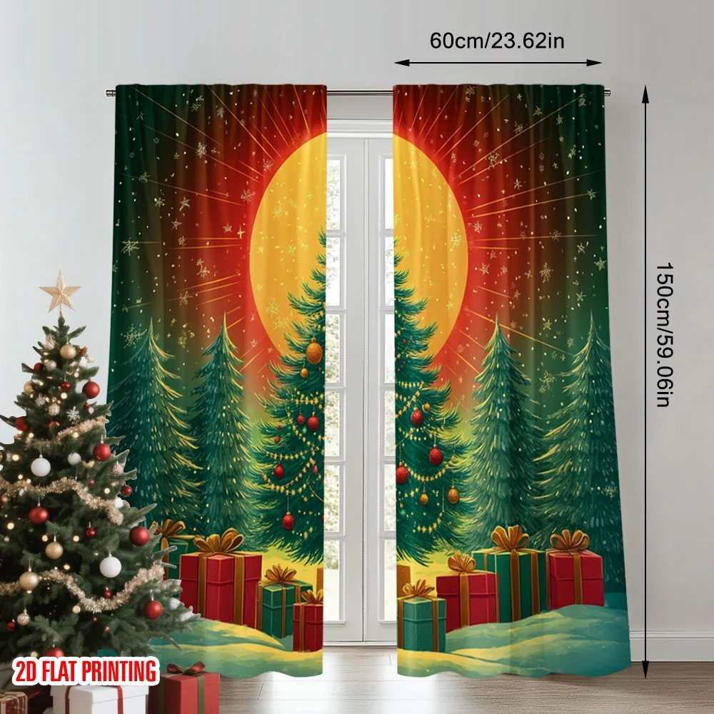 2 قطعة 2D الطباعة المسطحة عيد ميلاد سعيد الستار شجرة عيد الميلاد ستار القمر الهدايا 100% البوليستر بدون كهرباء ستائر احتفالية #2