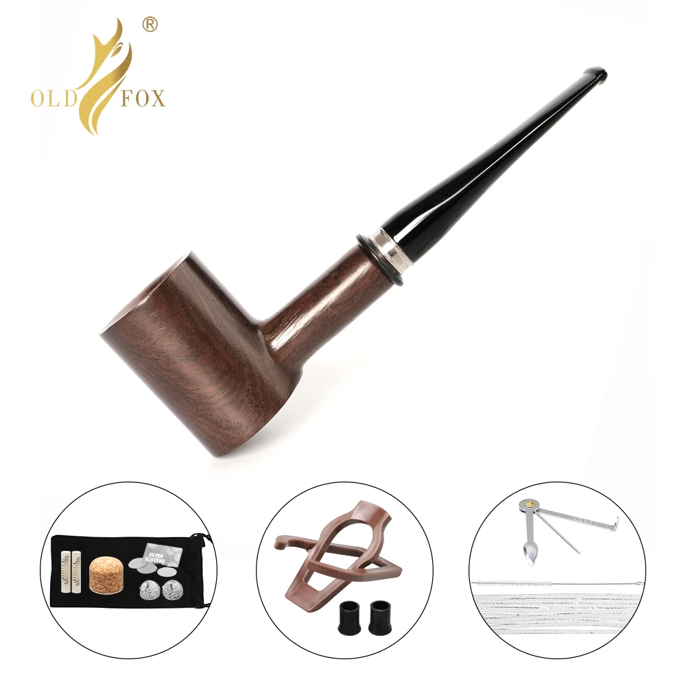 Old Fox Sandalwood Tobacco Straight Dublin Pipe Set Accessories 9MM Filter Solid Wood Dry Ebony Smoking Pipe With 10 Tools Kits