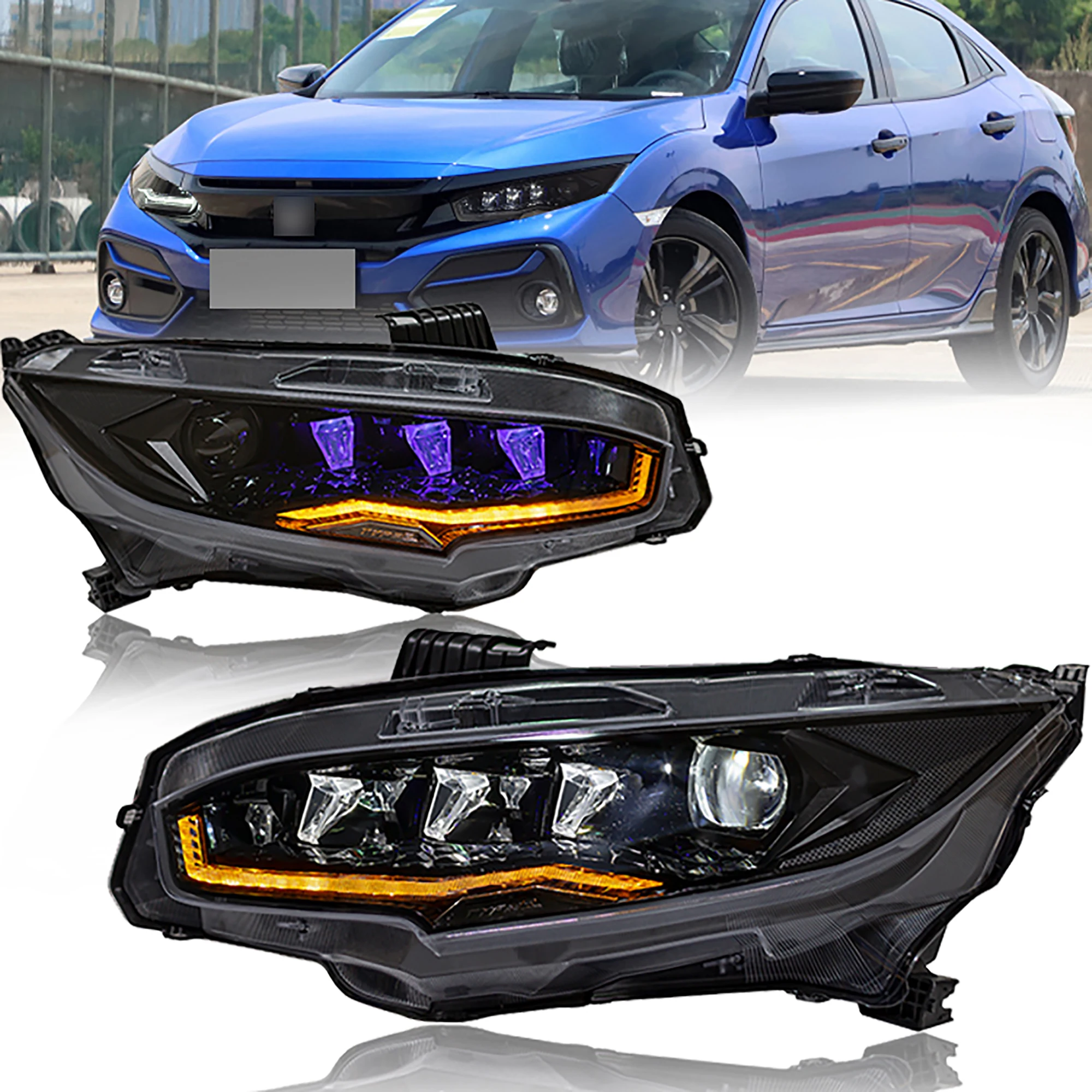 

DK Motion For Honda Civic 10 Gen 2016 2017 2018 2019 2020 2021 Hatchback Car Front Rotate Lens Highlight