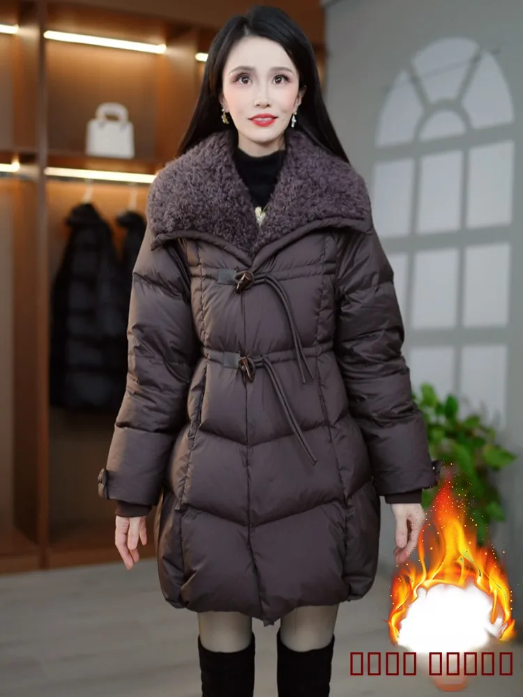 

Утепленное длинное пуховое пальто для женщин: уникальное, красивое, короткое, хлопковое, в корейском стиле, свободного кроя, зимнее пальто