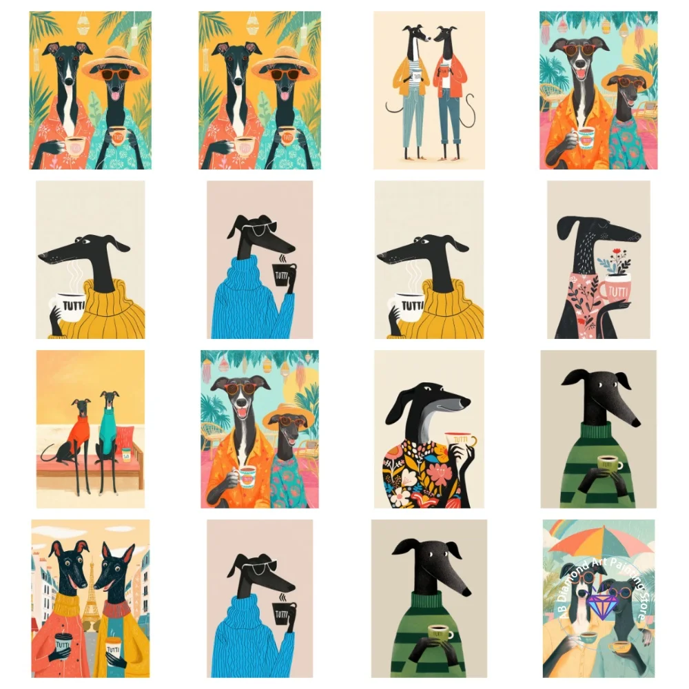 

Colorful Cute Dog Coffee AB Diamond Painting Kit Square Round Diamond 5D DIY Mosaic Handmade Art Adult Exquisite Gift Home Decor