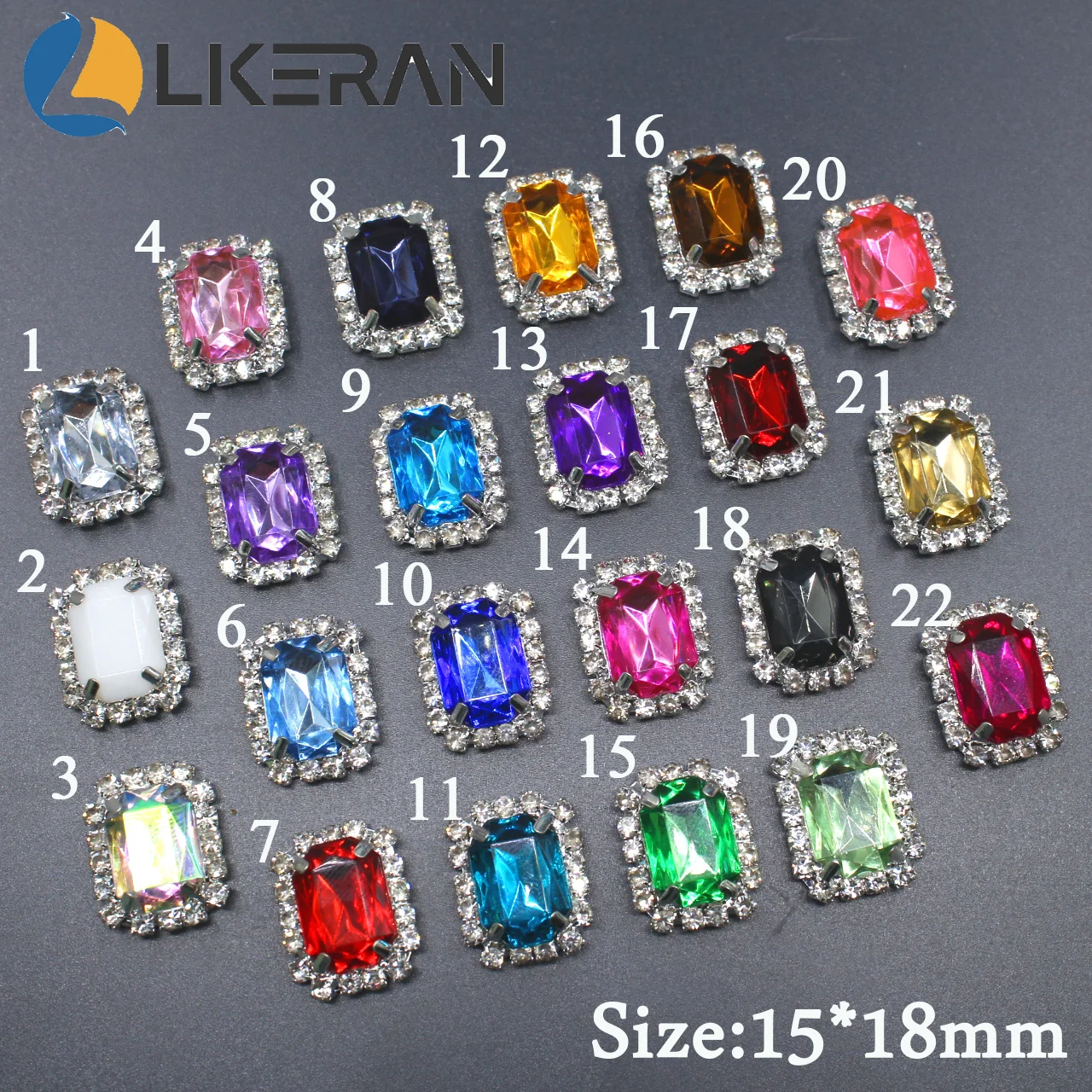 Small Style 10Pcs/Lot 22 colors 15*18mm Silver Rectangular Acrylic Rhinestone Buckle DIY Handmade Accessories Decorative Buttons