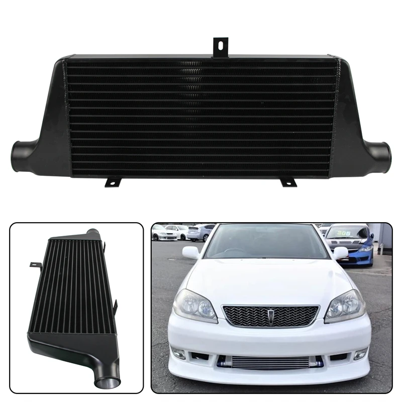 Front Mount Tube & Fin Intercooler For Toyota MARK II JZX110 1JZ-GTE 1JZGTE 2.5L Torbo Engine 2000-2004 450BHP Aluminum Black