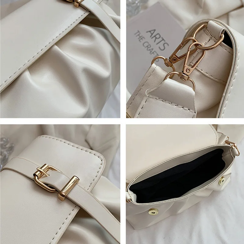 Simple Ins Casual Women's Shoulder Bag New Fashion Crossbody Bag Pleated Cloud Bag Candy Color Underarm Bag Handbags Day Clutch