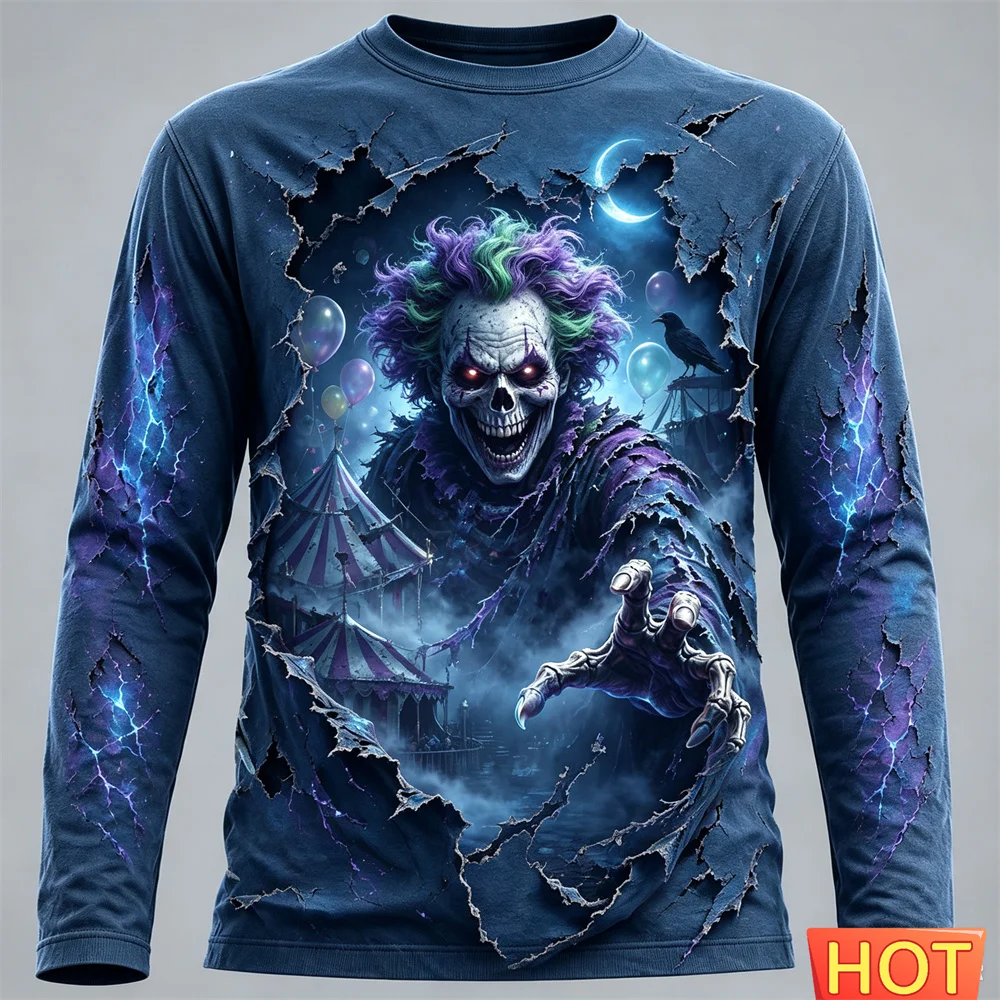 Halloween Men 3D Graphic Printed Long Sleeve  T Shirt Gothic Skull  Pullover Tops Autumn New Festive Gift Men Clothing Tops Tees view 6