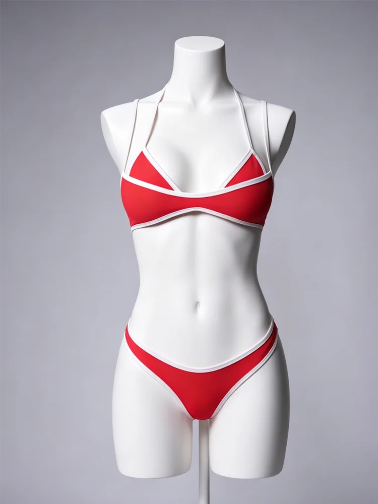 

Women's contrasting bikini set with backless collar, slim fit and high waist swimsuit, women's outdoor beach vacation two-piece