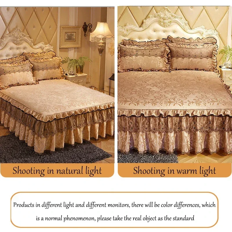 3 Pcs Bedspread on The Bed Luxury Lace Bed Skirt Thicken Beautiful Bed Linen Cal Bedding Sheets Home Bedspreads Queen/King Size