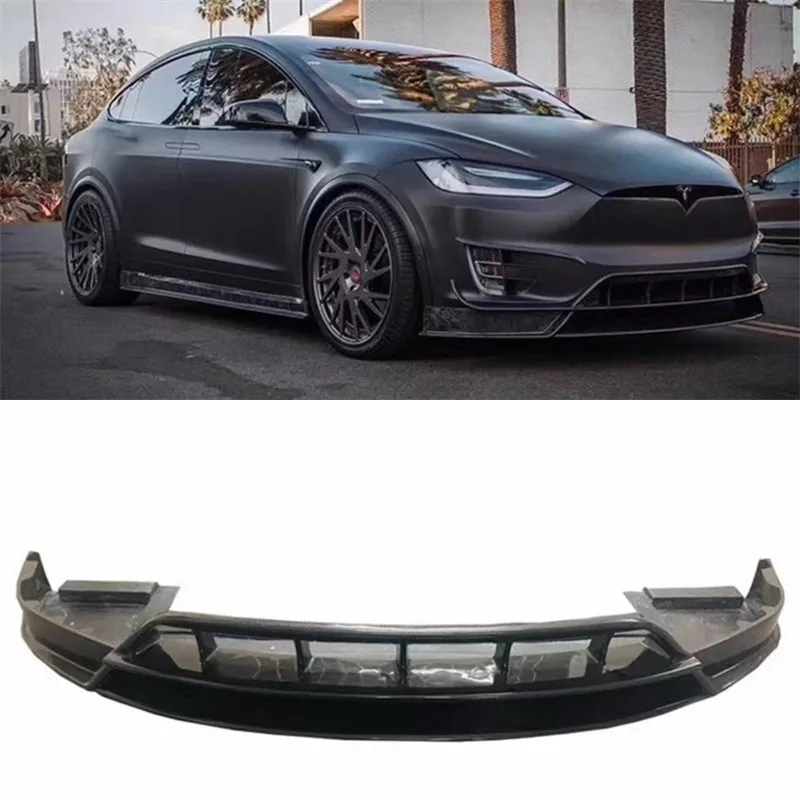 

For Tesla Model X 2016 2017 2018 2019 2021 2022 Real Carbon Fiber Front Bumper Lip Spoiler Kit