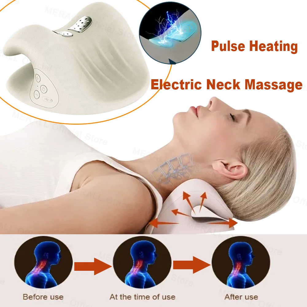 

Electric Neck Massager Device Ems Pulse Cervical Traction Heating Pillow Massager Muscles Relaxation Masajeador Pillow Cushion