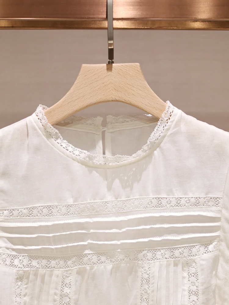 เสื้อเวสต์ผู้หญิงผ้าลูกไม้สีขาวแบบโปร่ง ดีไซน์แฟชั่นฤดูร้อน ระบายอากาศได้ดี สวมใส่สบาย ทรงตรง