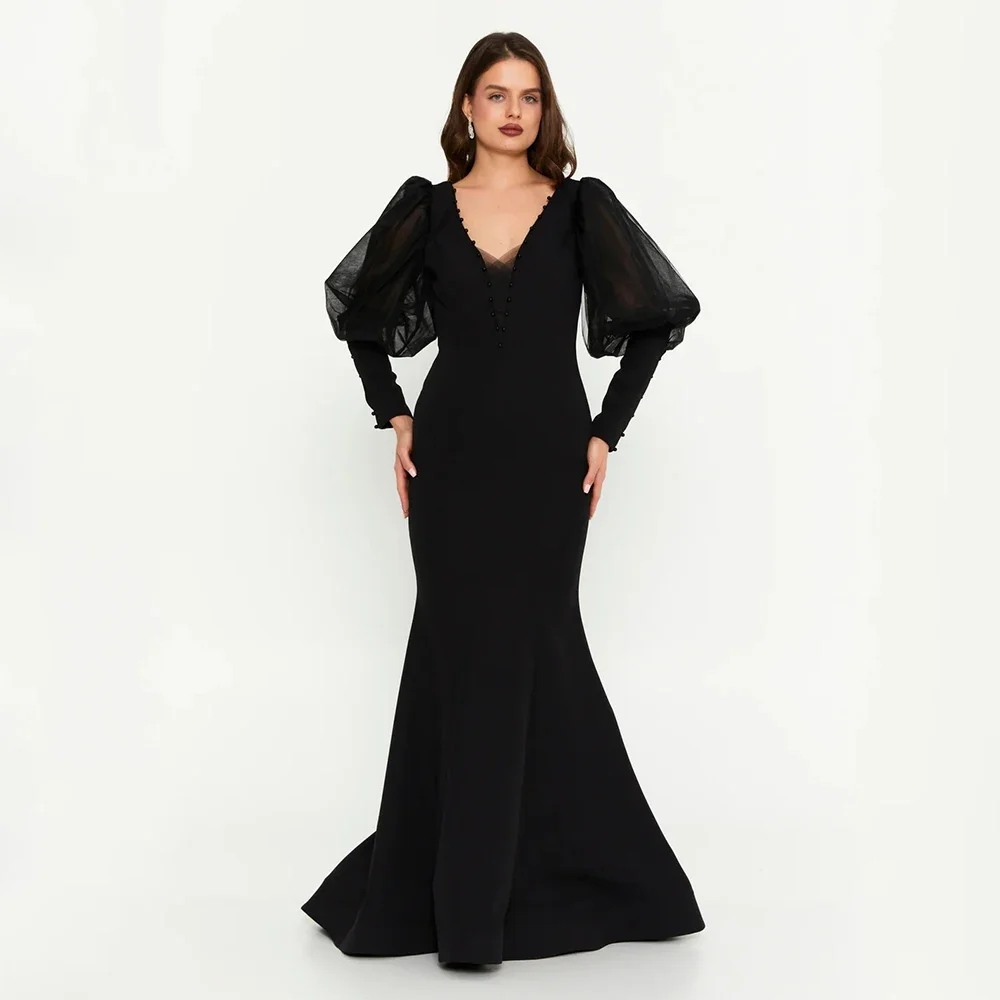 Vestido de Noche Clásico de Ensueño, Estilo Jersey, Largo hasta el Suelo, Escote en V, Espalda Descubierta, Vestido de Graduación, Estilo Sirena, Vestidos de Fiesta Personalizados