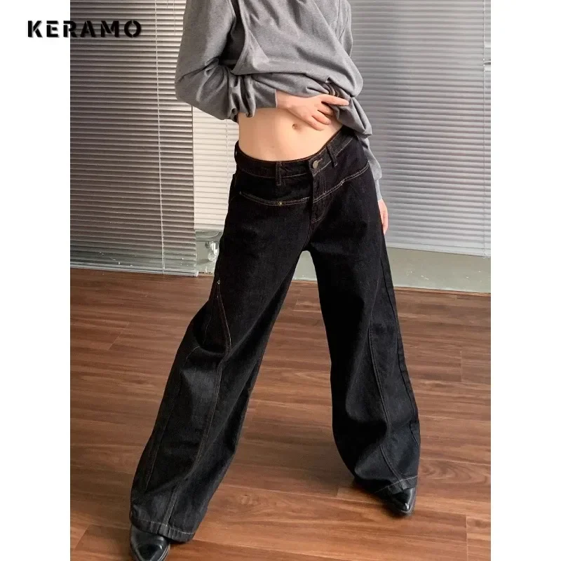 Normcore Y2K Baggy Denim Trouser Washed Vintage High Waist Solid Casual Minimalist Pants Grunge Oversized Street Retro Jeans