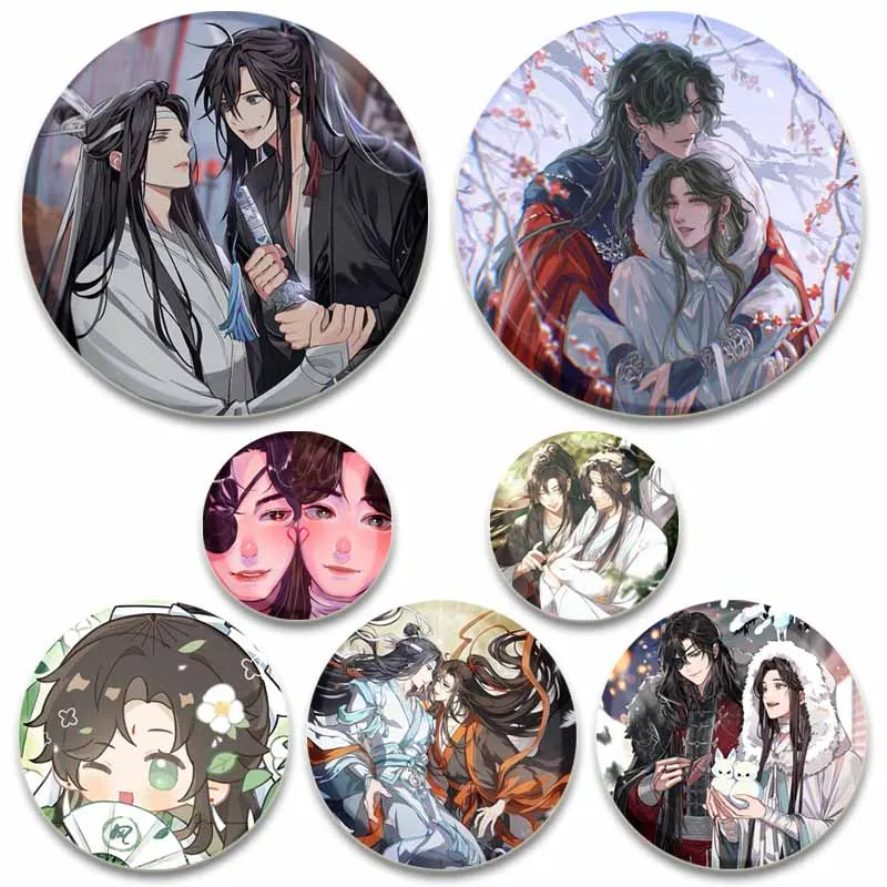 Anime Heaven's Official Blessing Round Brooch Creative Hua Cheng Xie Lian Figure Lapel Pins Cartoon Badge Bag Hat Accessories