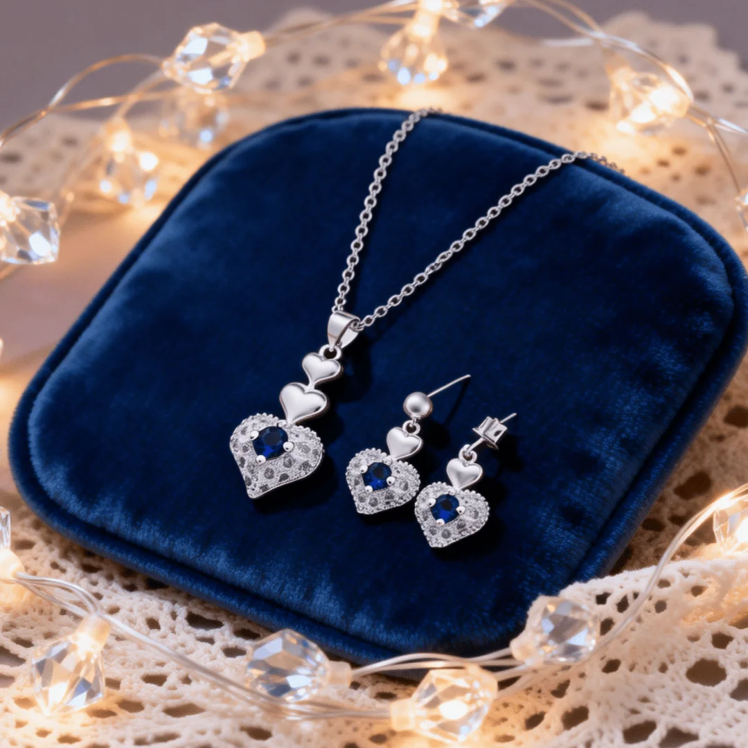 Luxury Brand 925 Sterling Silver Heart Necklace Earring Crystal CZ stone Zircon jewelry set For women wedding wedding Engagement