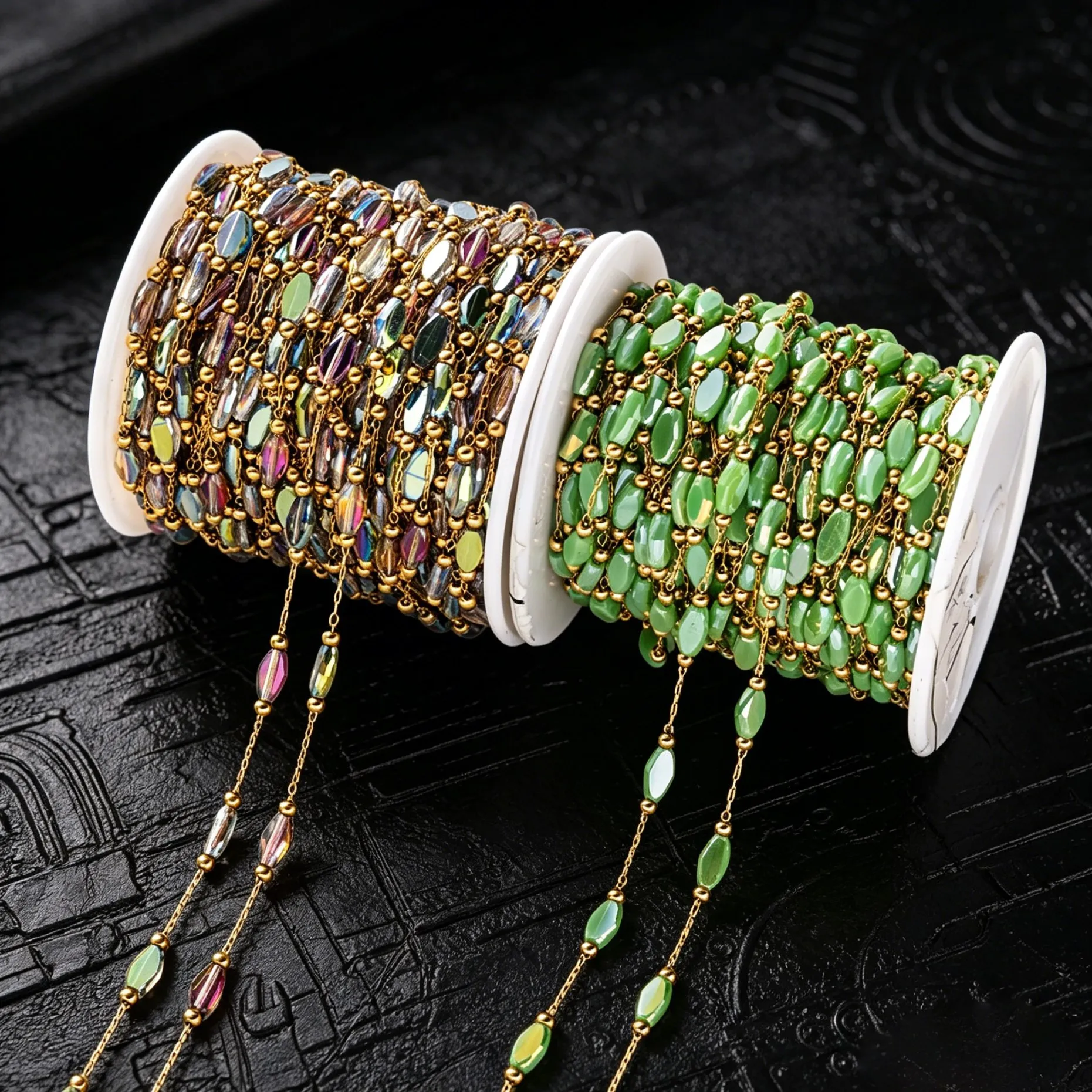 1 Meter Edelstahl Weiße Blaue Lila Steinperlen-Kette für DIY Handgemachte Halsketten Armbänder Schmuckherstellung Zubehör – Detail 4