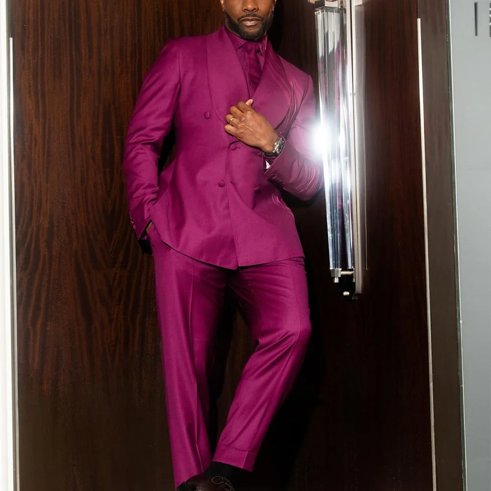 

Красивый мужской костюм с шалью и лацканами, комплект из двух предметов, приталенный двубортный мужской костюм, повседневный наряд для выпускного вечера (куртка + брюки)