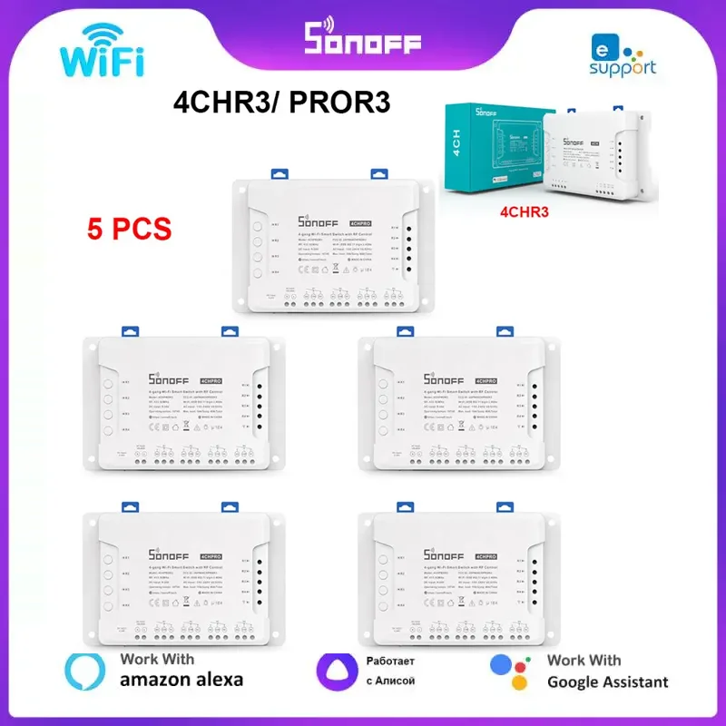 

1-5PCS SONOFF 4CHR3/4CHPROR3 4 Gang WiFi Smart Switch Module Voice Control Interlock Inching eWeLink APP Support Alexa Google