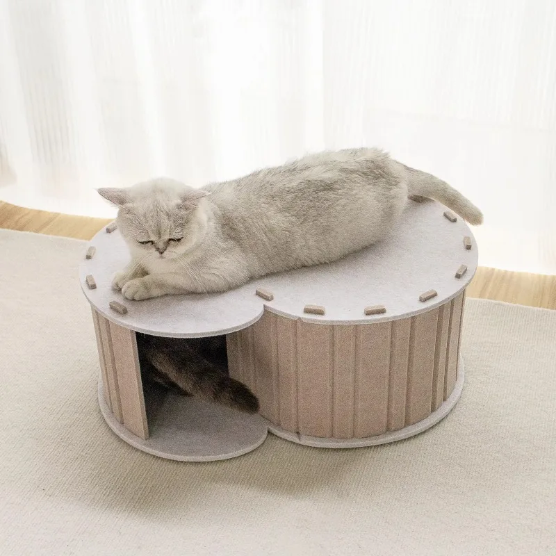 

Indoor Felt Cat Scratch Nest Pet Bed Hideout and Tunnel Toy Easy Cleaning Removable Felt Cat Cage Cat House