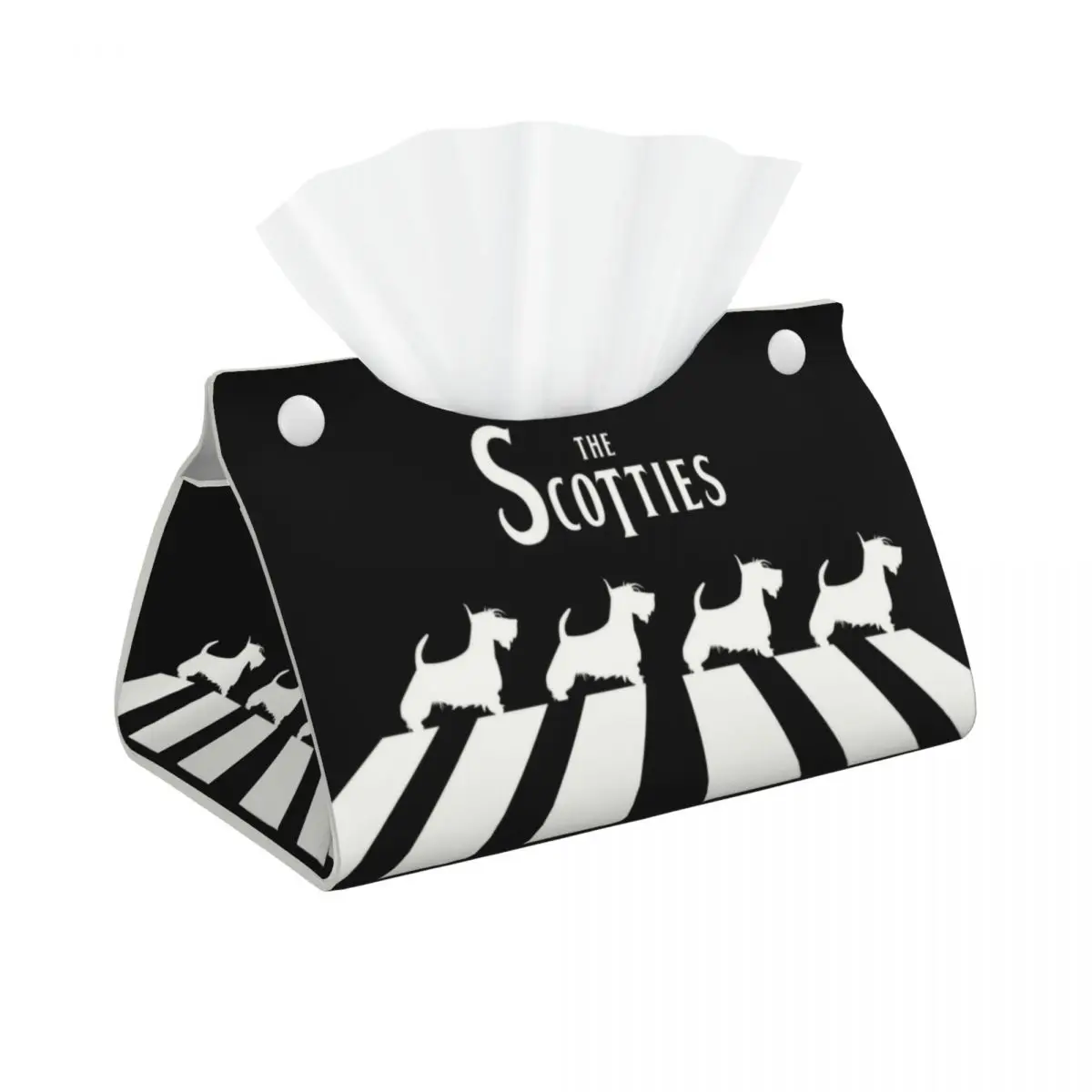 Custom The Scotties Facial Tissue Box Cover Rectangular Scottish Terrier Dog PU Leather Tissue Box Holder for Car Office