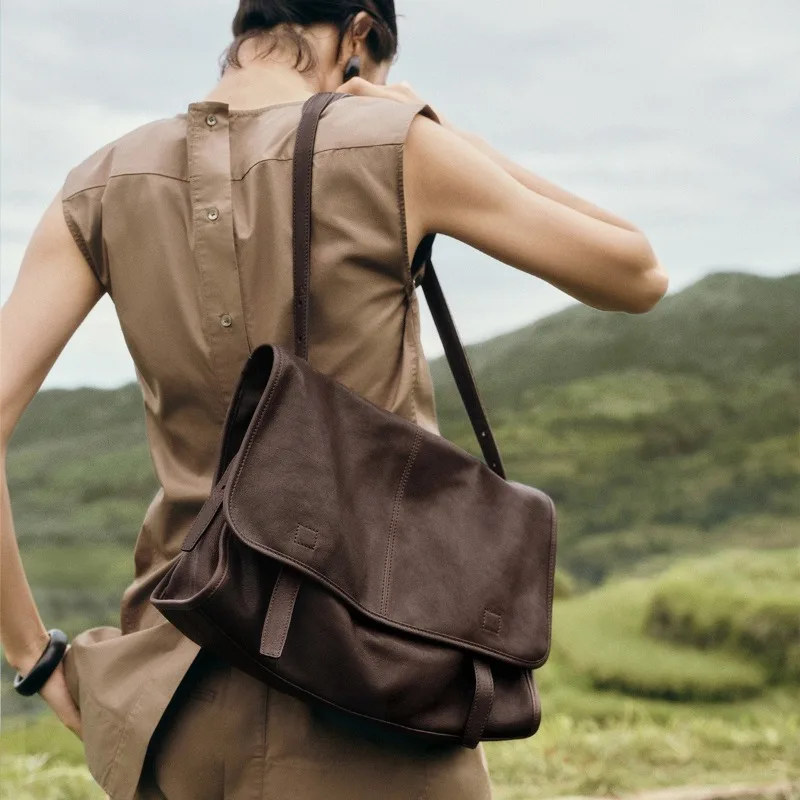 

Soft Sheepskin Messenger Bag Women Original Brand Large Capacity Vintage Shoulder Bag High Quality Minimalist Casual Female Bags