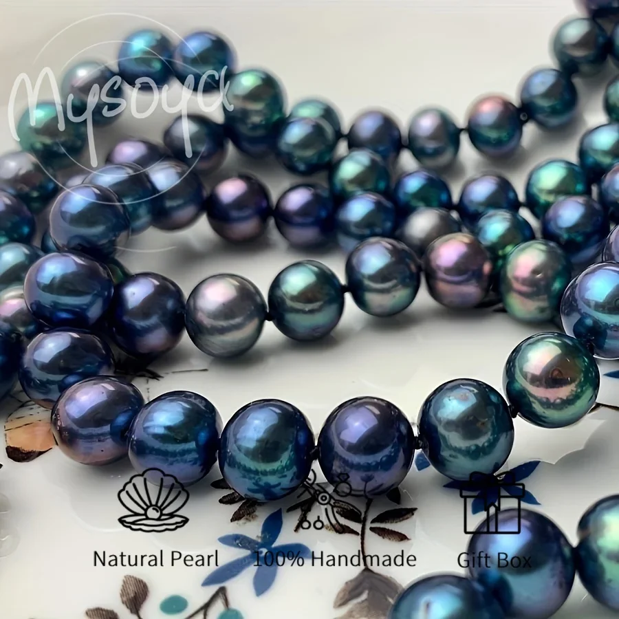 

MYSOYA, длинное ожерелье с черным пресноводным жемчугом, 7-9 мм, жемчуг, унисекс, подарочная коробка для ювелирных изделий в комплекте, идеально подходит для подарка на свадьбу, день рождения