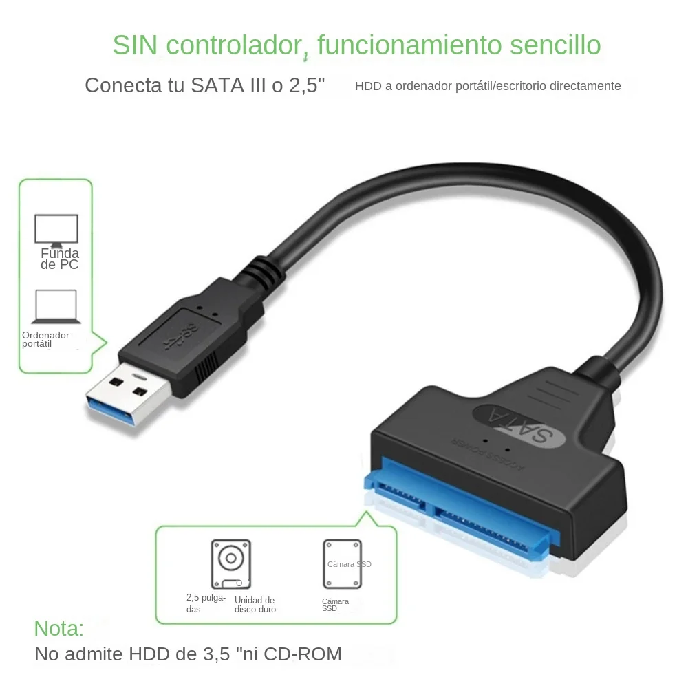 Cavo SATA a USB 3.0/2.0 Fino a 6 Gbps per disco rigido SSD HDD esterno da 2,5 pollici Adattatore SATA 3 a 22 pin Cavo USB 3.0 a SATA III