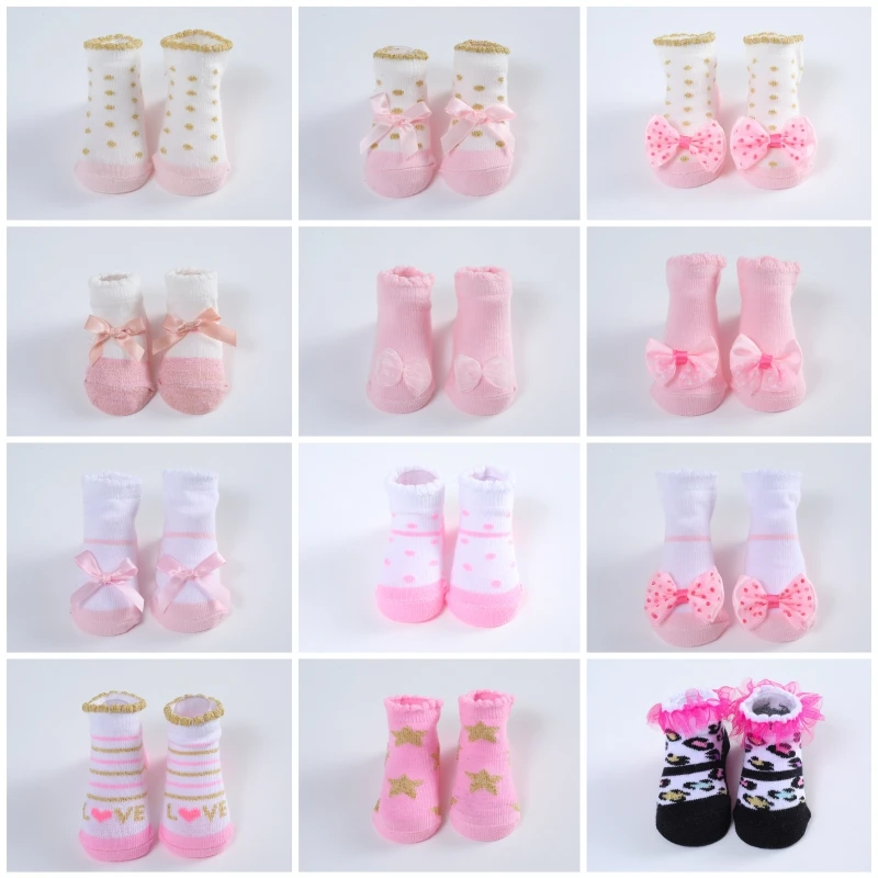 Newborn Baby Cotton Socks Cute Bowknot Toddler Princess Walking Socks Spring Autumn Infant Girls Non-slip Long Socks 0-12Months