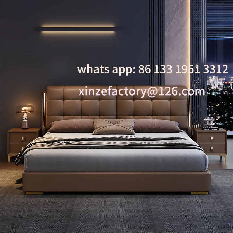 

Customizable Leather Art Soft Bag Master Bedroom Small Unit Flush Edge Bed Multifunctional Storage Storage Bed