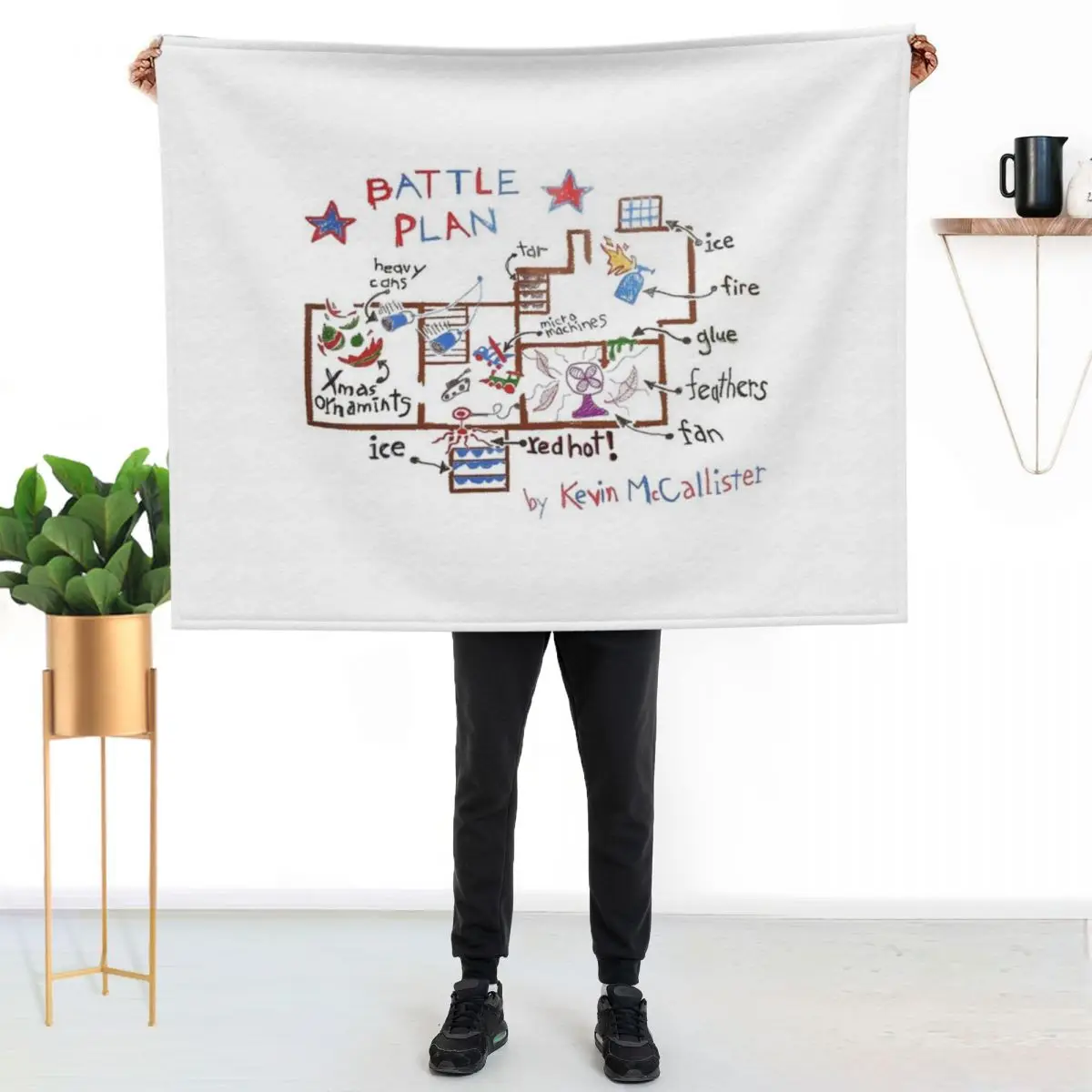 

Home Alone Kevin's Battle Plan Throw Blanket Warm Comfortable Blanket Gift for Parents Friends