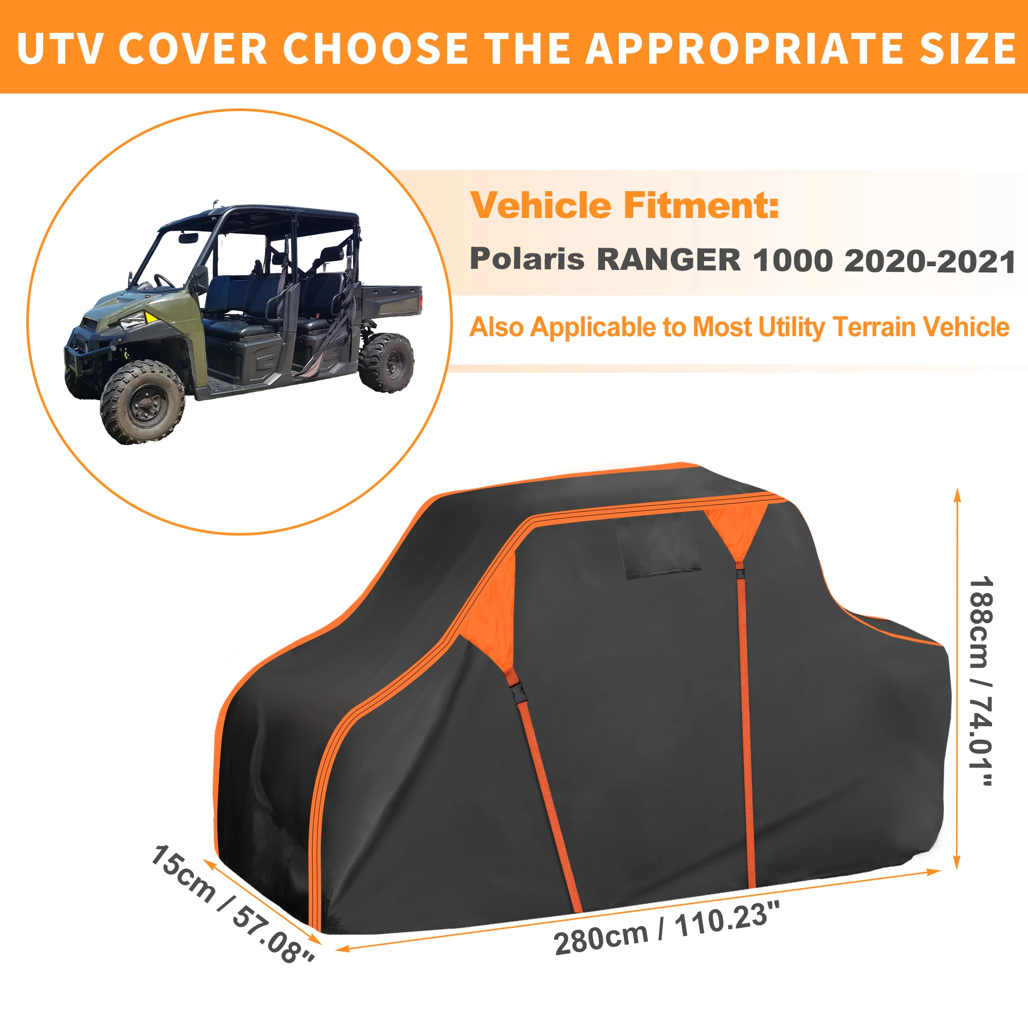 UXCELL Waterproof UTV Cover Side by Side Cover for Polaris for Ranger 570 14-17 210D PU
