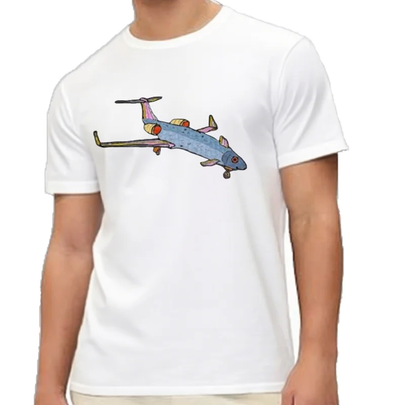 T-Shirt Surdimensionné pour Homme, Vêtement Décontracté et Élégant, Avion, Poisson dans le Ciel, Médicaments d'Été