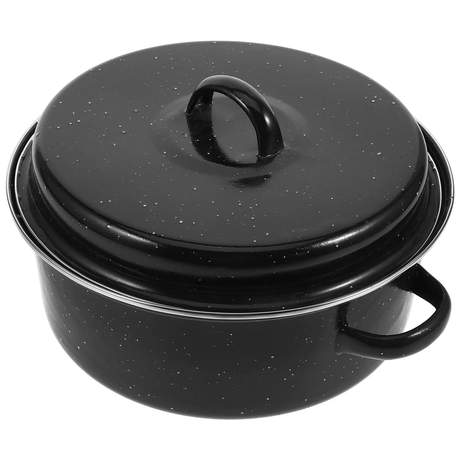 Cooking Pot Roasting Pan with Lid Enamel Barbecue Pot Smooth Edges Double Handle Household Roaster for Sweet Potato Corn Turkey
