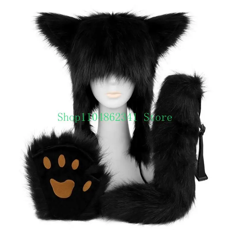 5asd Cáo đuôi Động vật sang trọng Furry Paws Găng tay cho Cosplay Halloween ăn mặc