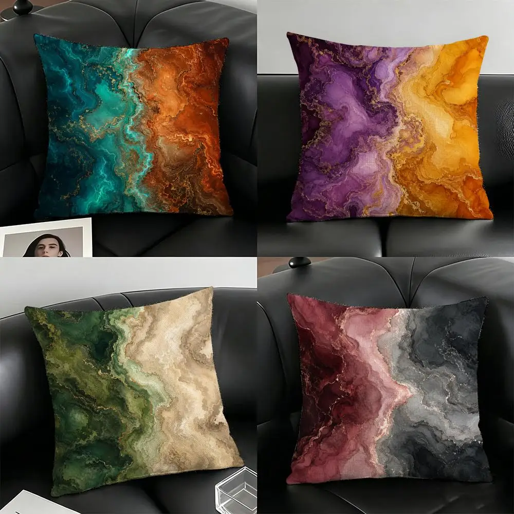 Abstract Earth Tone Cushion Cover Natural Linen Organic Fabric Double-Sided Printing Breathable For Home Decor